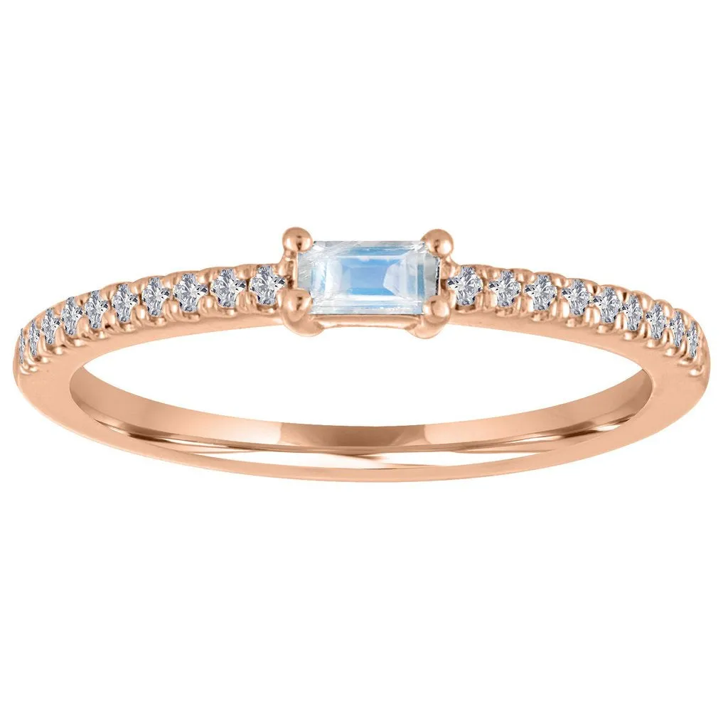 My Story "The Julia" Baguette Moonstone Diamond Ring