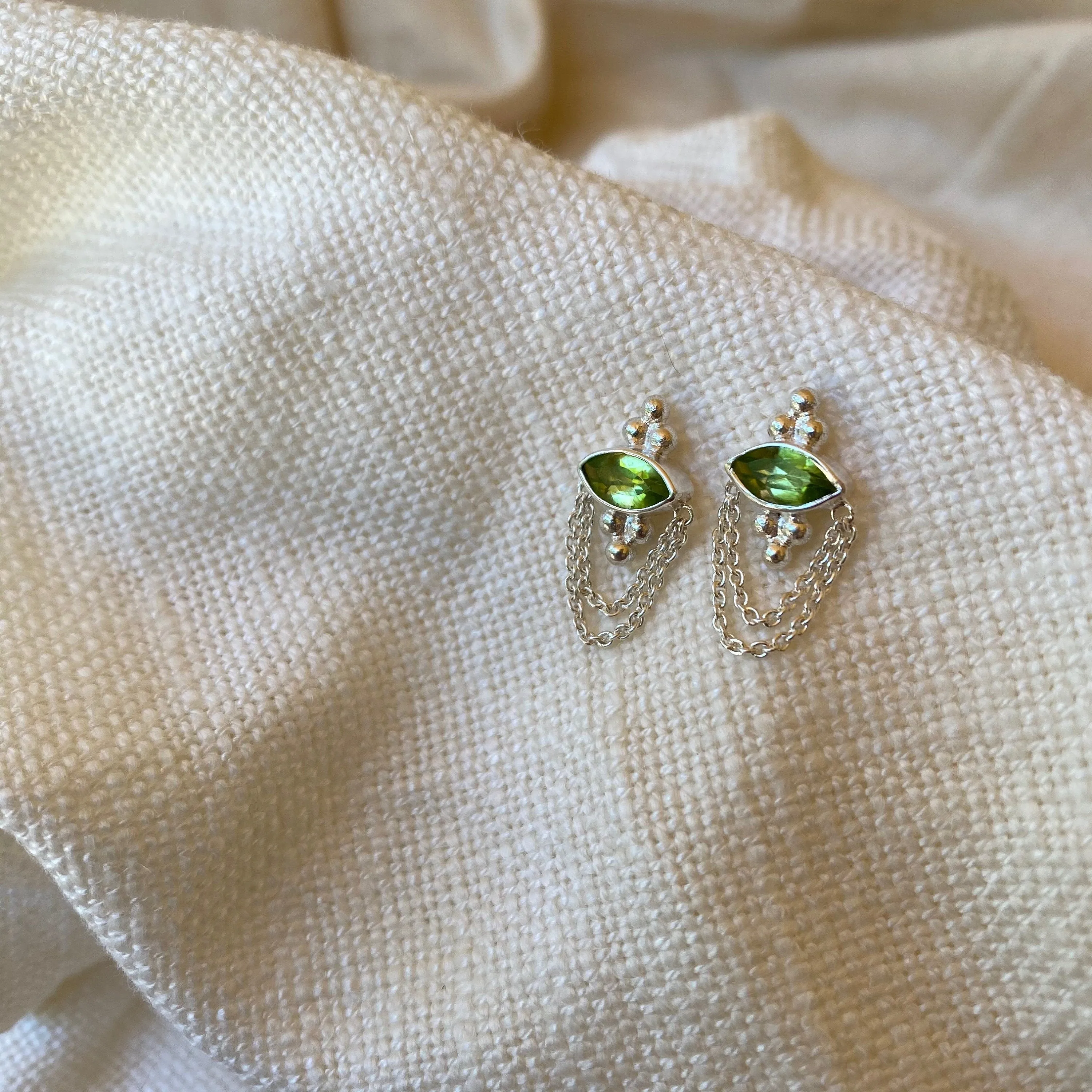 Natalia Sterling Silver Green Peridot Stud Earrings