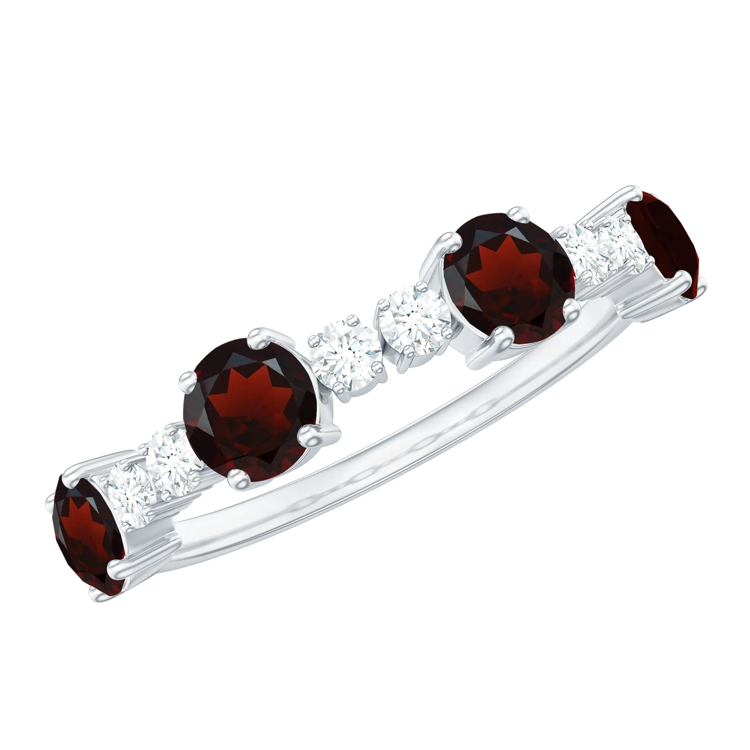 Natural Garnet and Diamond Half Eternity Ring