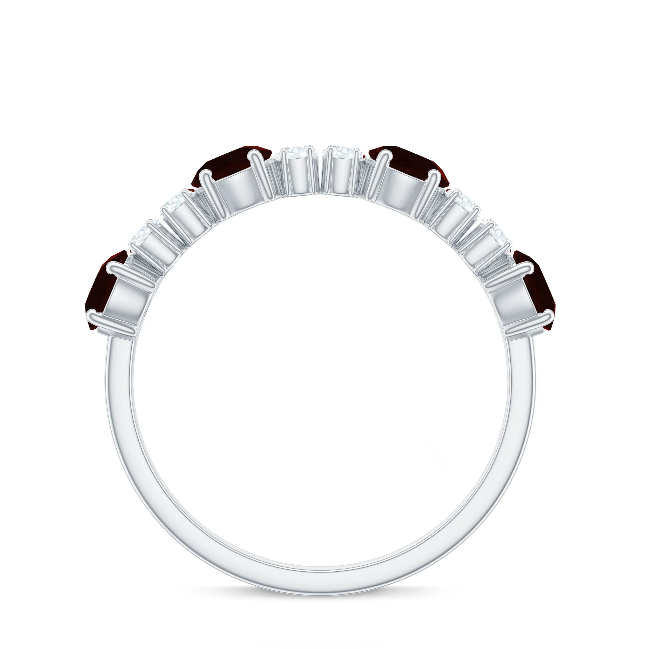 Natural Garnet and Diamond Half Eternity Ring