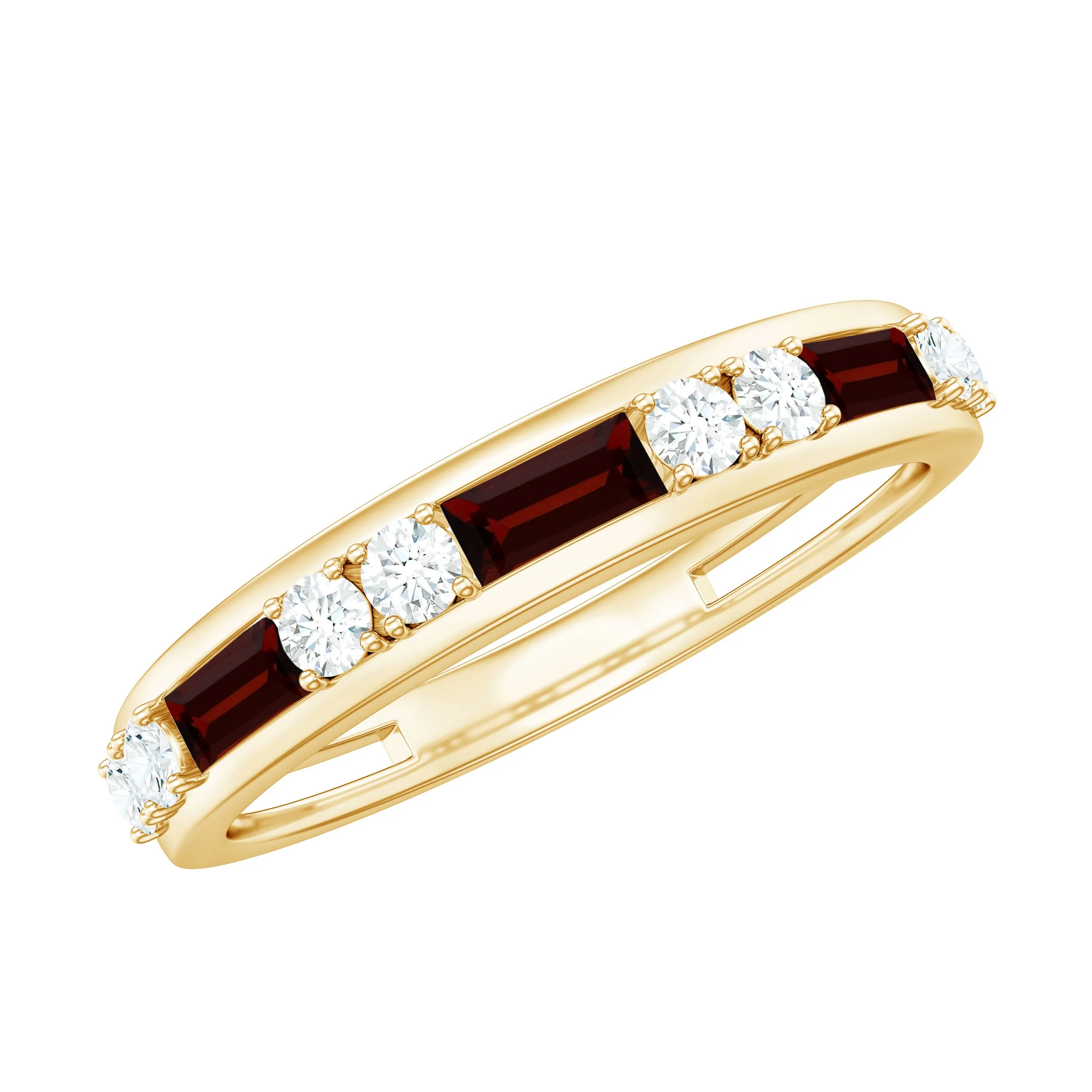 Natural Garnet and Diamond Semi Eternity Band