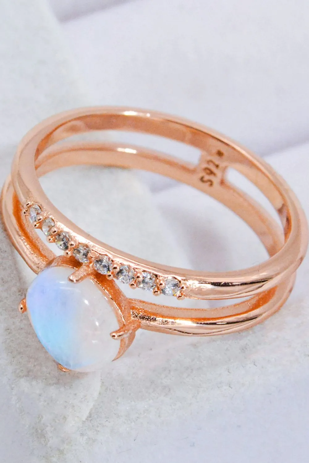 Natural Moonstone and Zircon Double-Layered Ring