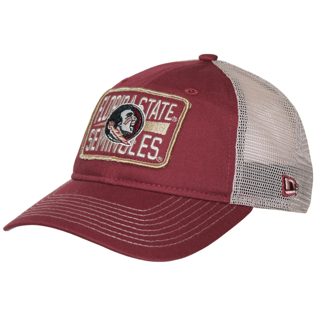 New Era Seminole Logo/Florida State Seminoles Patch Adjustable Snapback Trucker Cap - Garnet