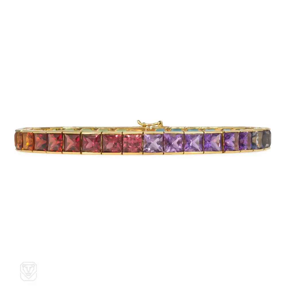 Ombré rainbow multi-gem line bracelet