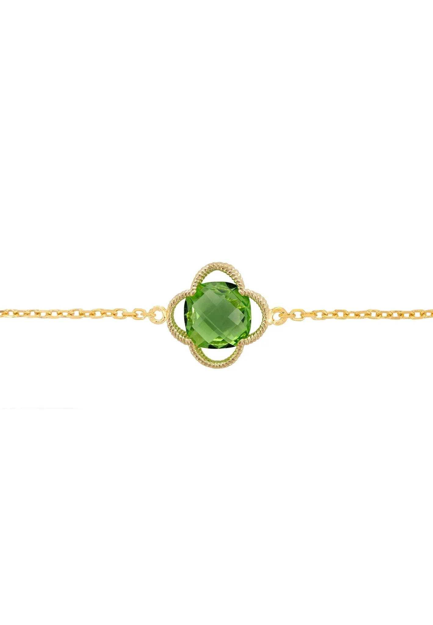 Open Clover Flower Gemstone Bracelet Gold Peridot