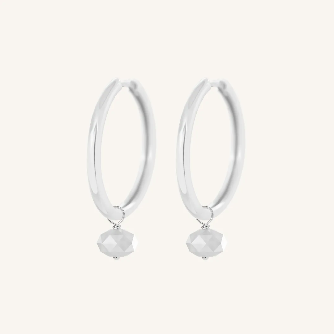 Opulent White Moonstone Plain Hoops - Stone of Hope