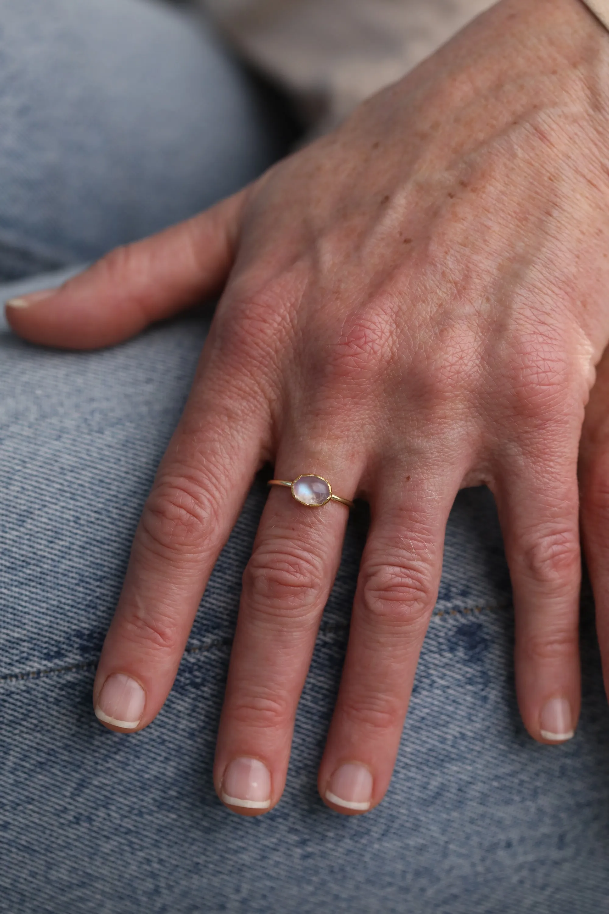 Oval East-West Moonstone Petal Ring