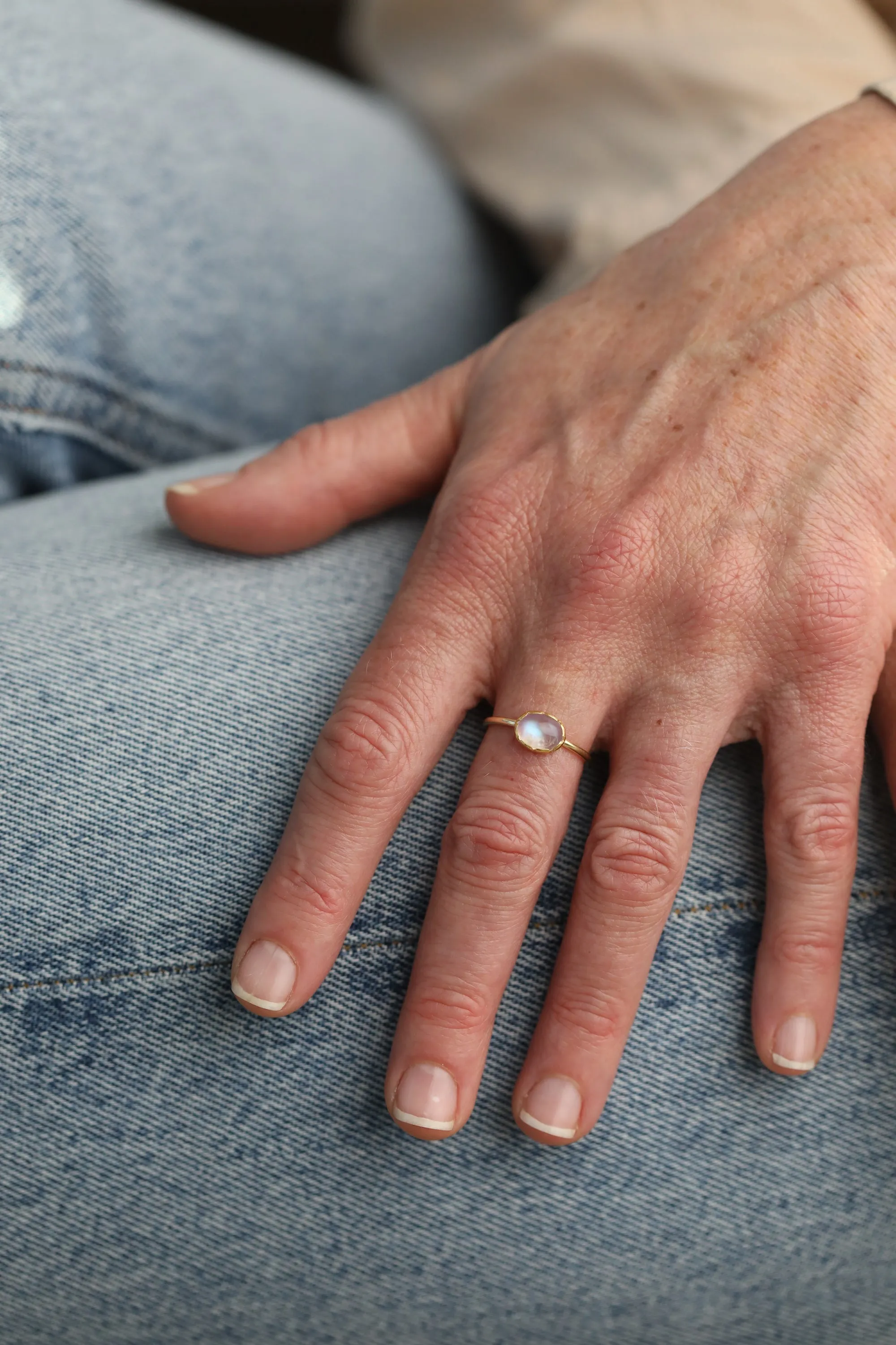 Oval East-West Moonstone Petal Ring