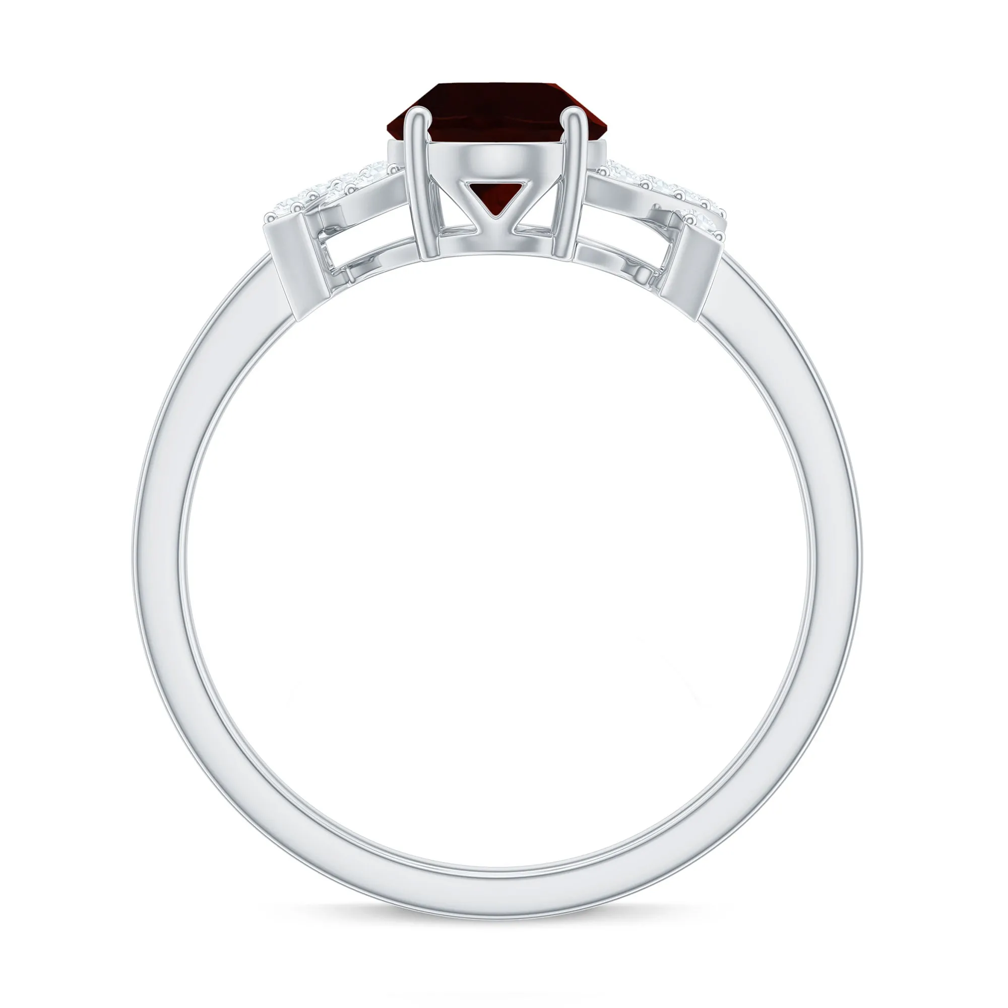 Oval Garnet Solitaire Ring with Diamond in Split Shank