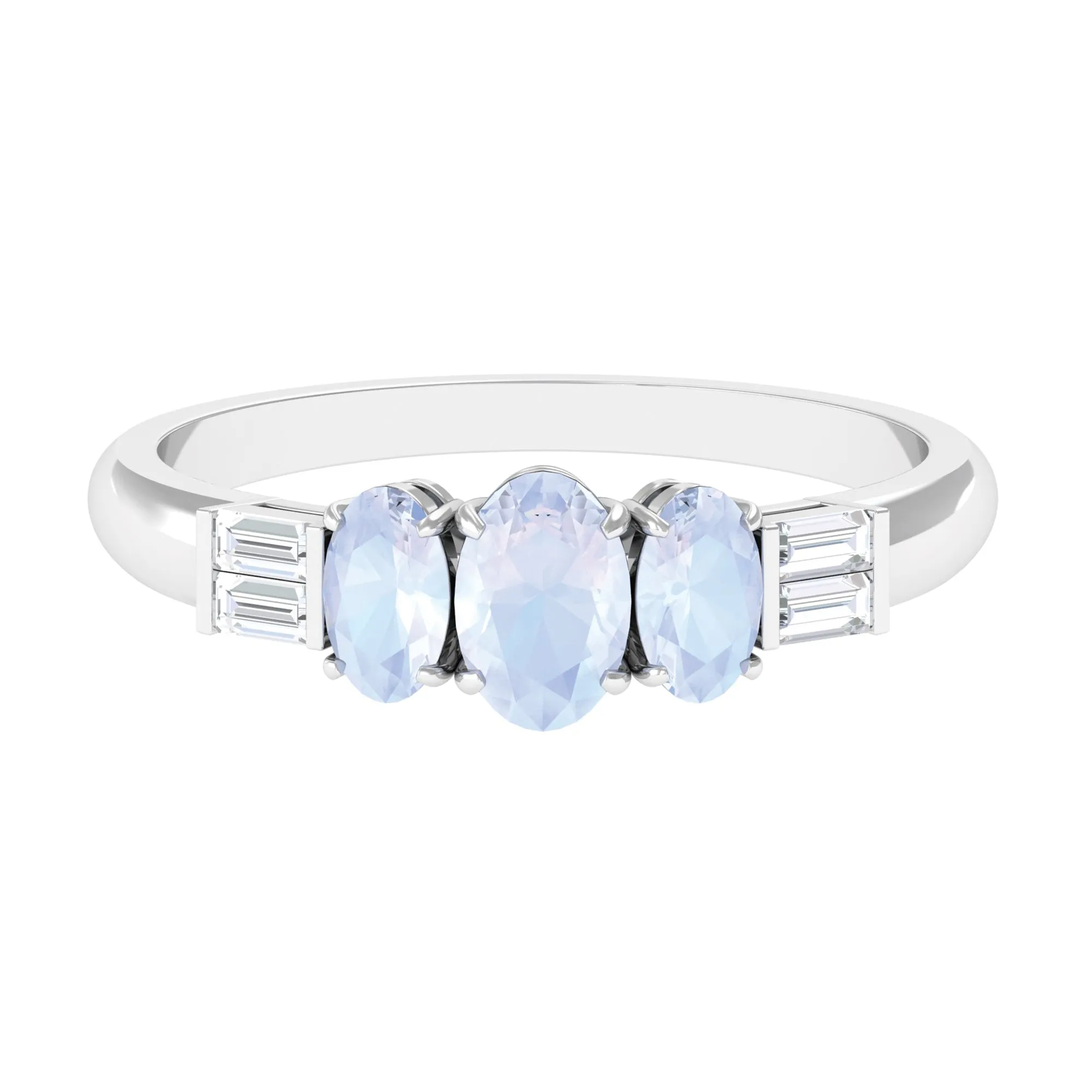 Oval Moonstone and Diamond 3 Stone Anniversary Ring