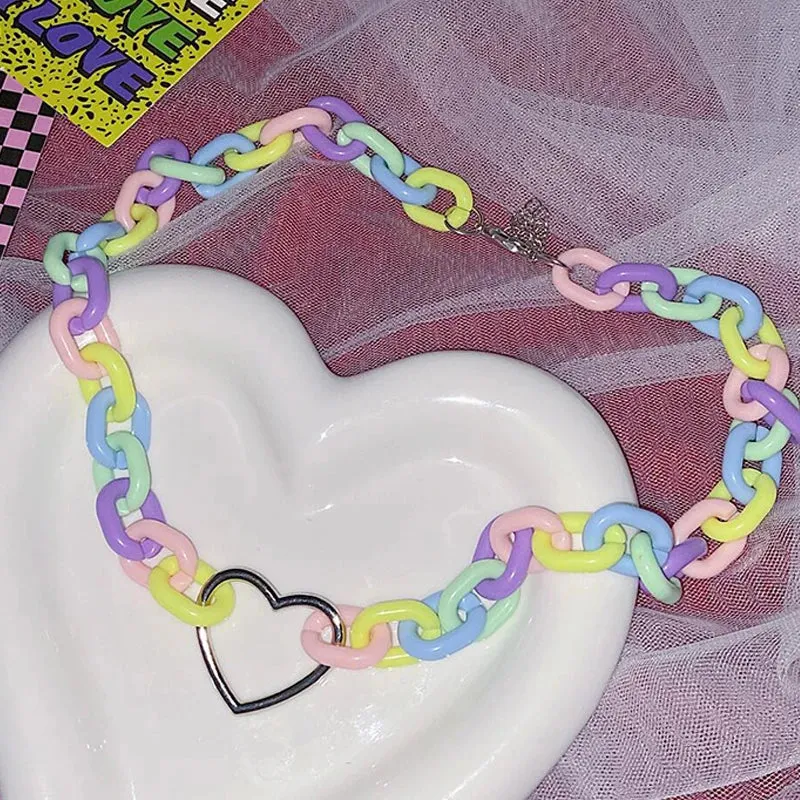 Pastel Chain Heart Collar