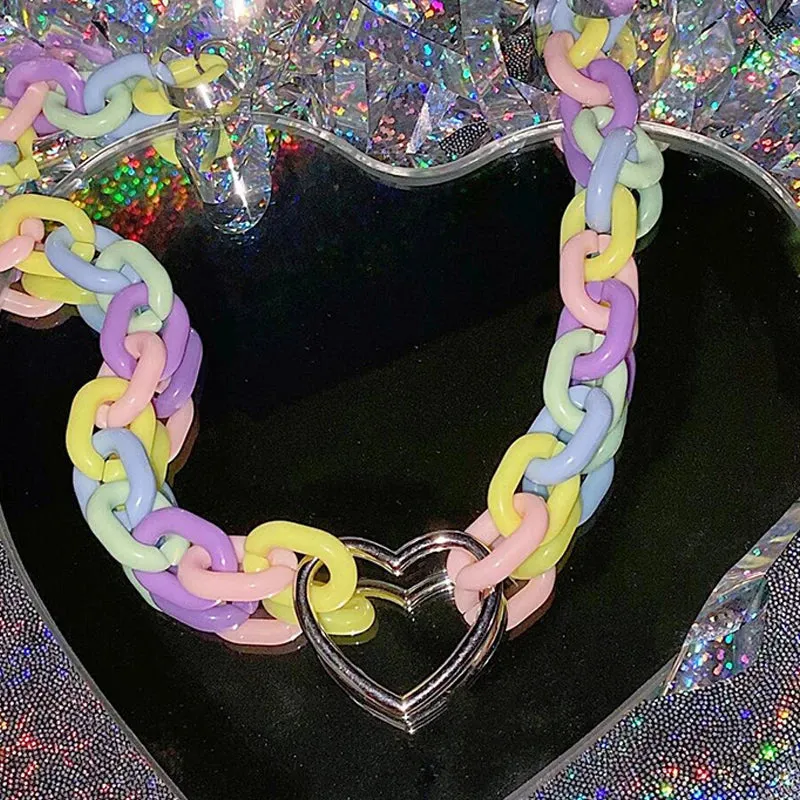 Pastel Chain Heart Collar