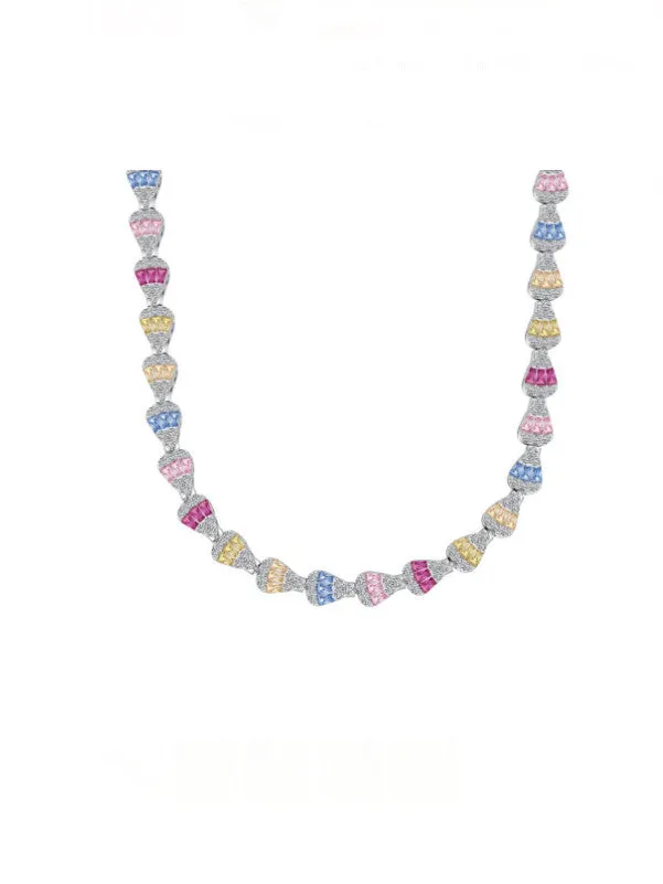 Pear Colorful Tennis Necklace Choker, Multicolor Zircon Waterdrop Luxury Statement Choker