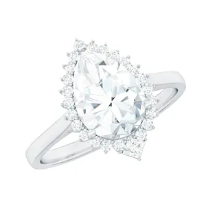 Pear Shape Moissanite Halo Engagement Ring