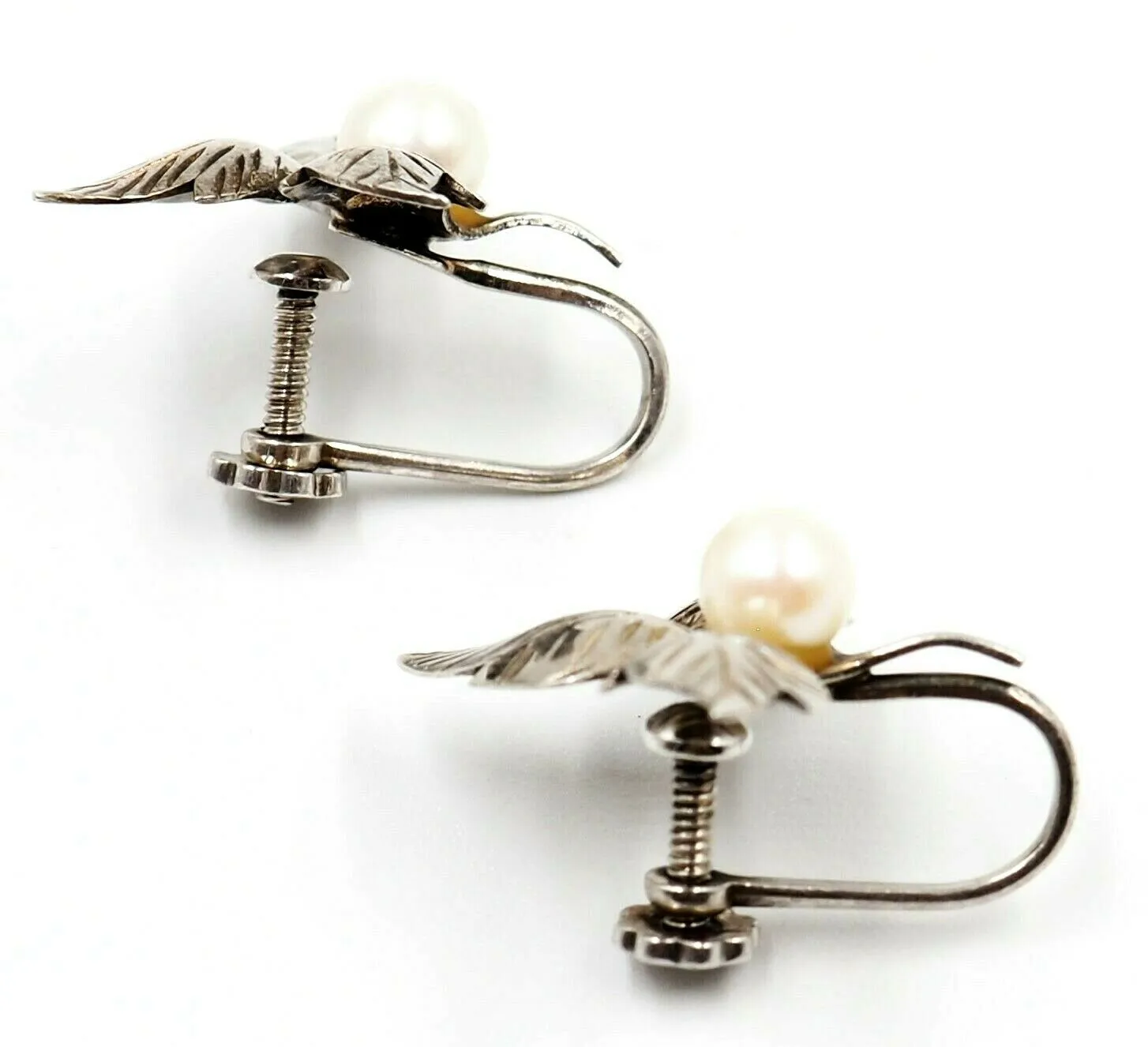 Pearl & Sterling Silver Screw Back Vintage Earrings Non-Pierced Ears