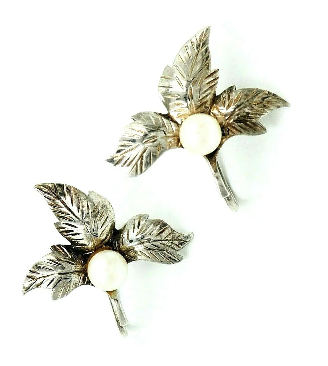 Pearl & Sterling Silver Screw Back Vintage Earrings Non-Pierced Ears