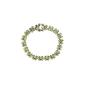 Peridot & CZ Clover Tennis Bracelet (Silver)