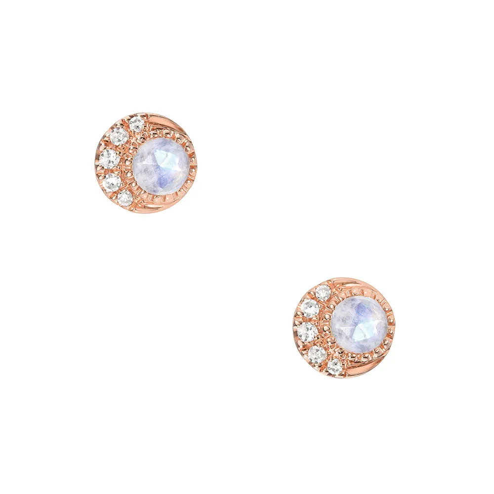 Petite Moon Phase Rainbow Moonstone Post Earrings