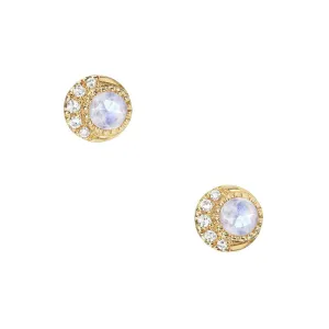 Petite Moon Phase Rainbow Moonstone Post Earrings