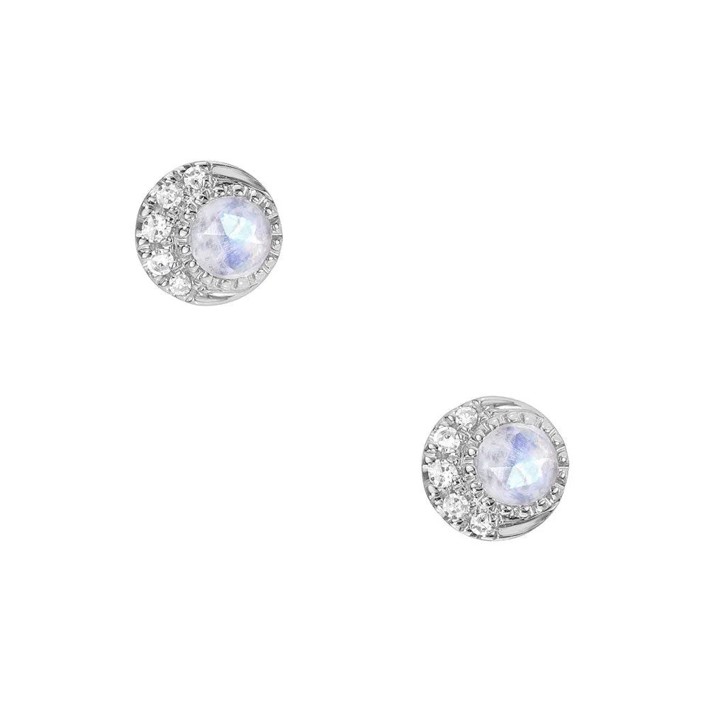 Petite Moon Phase Rainbow Moonstone Post Earrings