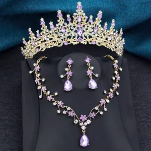 Princess Crown Jewelry 3Pcs Set Tiara Necklace Earrings Jewelry Accessories