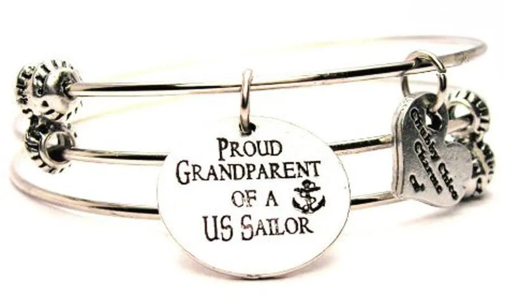 Proud Grandparent of a US Sailor Triple Style Expandable Bangle Bracelet