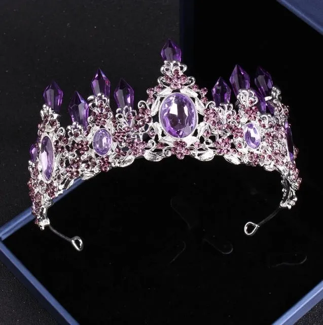 Purple Lavender or White Crystal Bridal Jewelry Set of Necklace Earrings and  Crown-Tiara-Bridal or Mis Quince