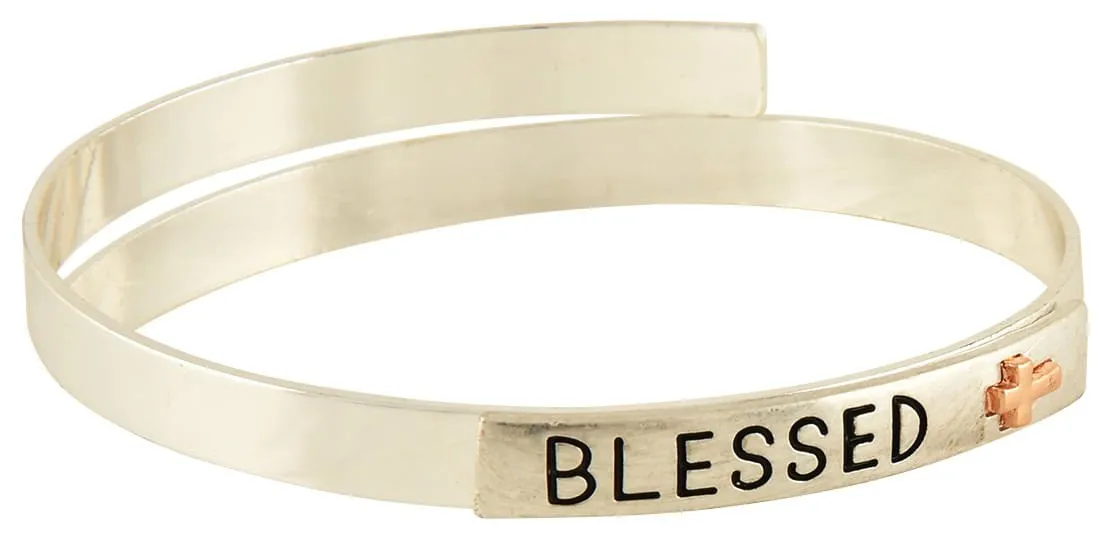 "Blessed" Two Tone Coil Bangle Bracelet