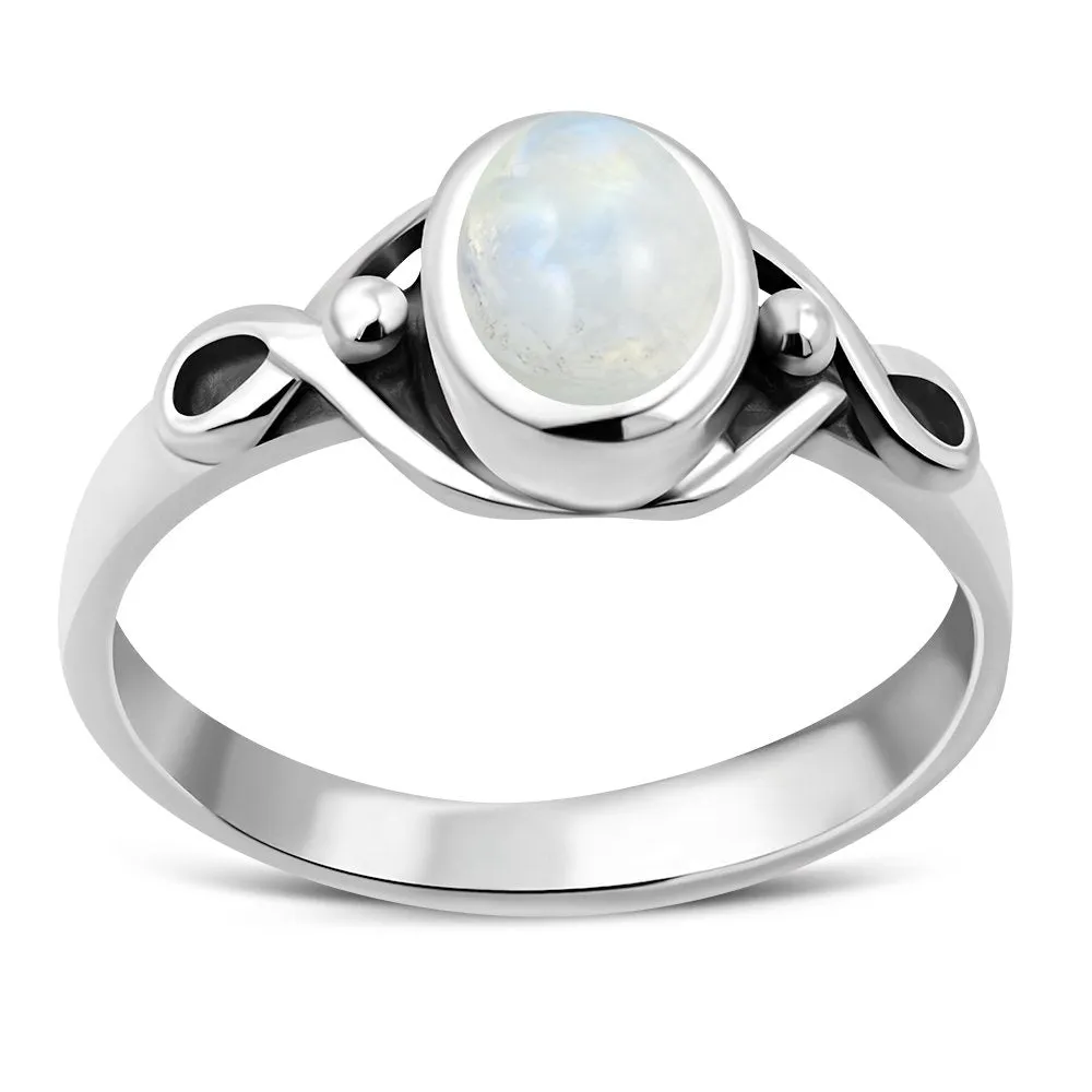 Rainbow Moonstone Celtic Knot Sterling Silver Ring