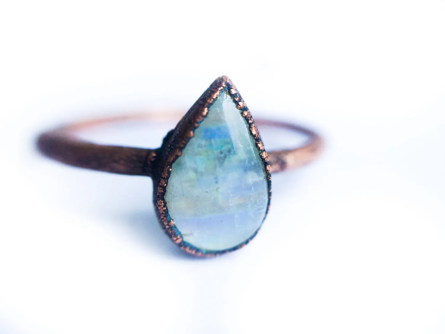 Rainbow moonstone ring | Simple stone stacking ring