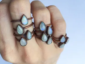 Rainbow moonstone ring | Simple stone stacking ring