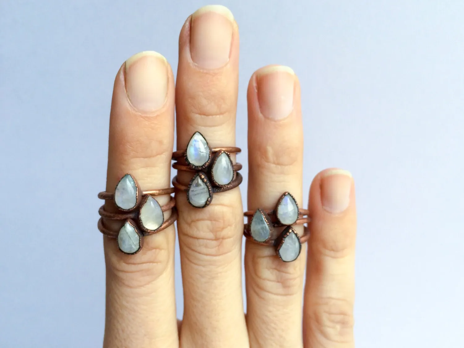 Rainbow moonstone ring | Simple stone stacking ring