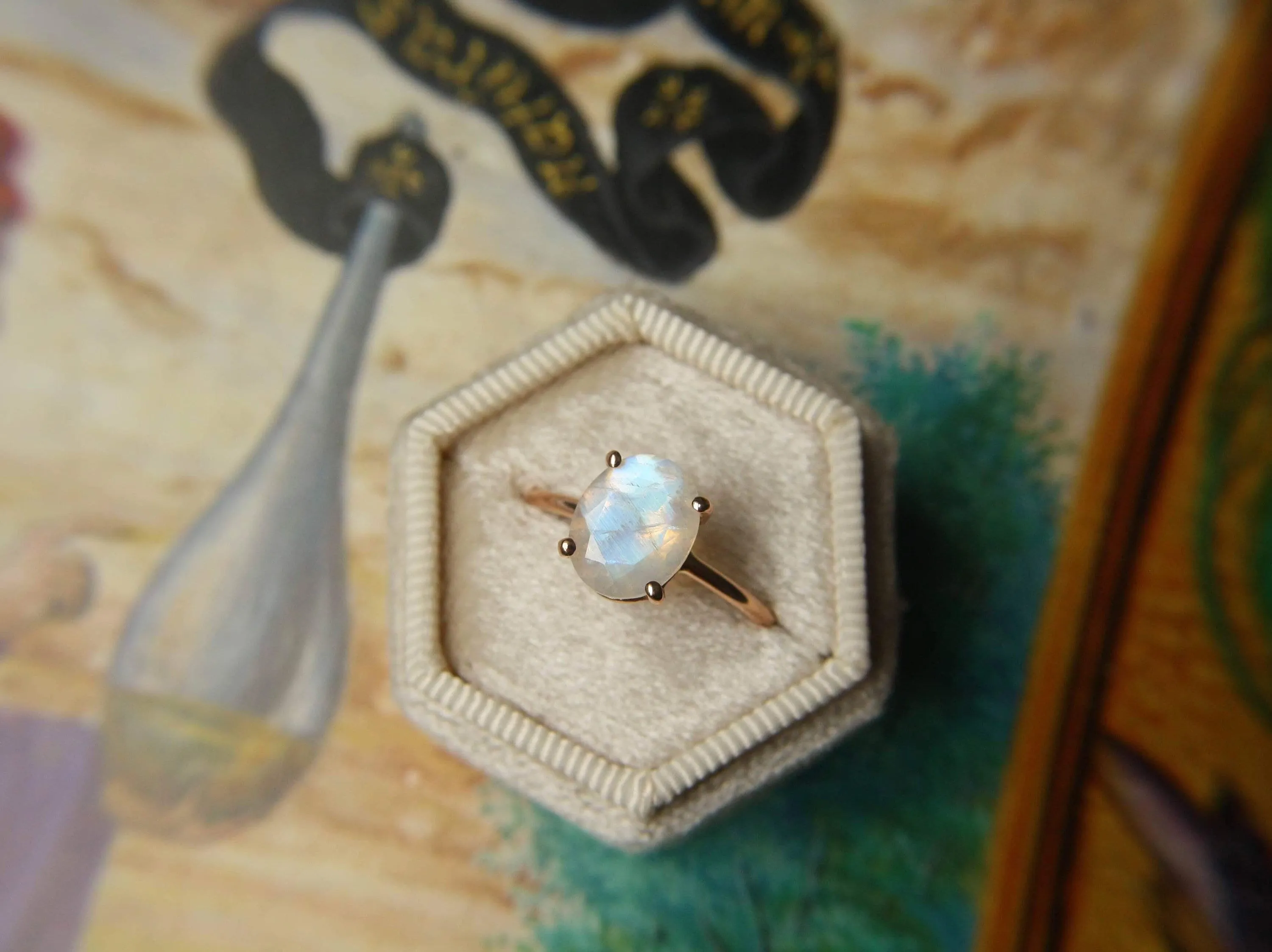 Rainbow Moonstone Ring