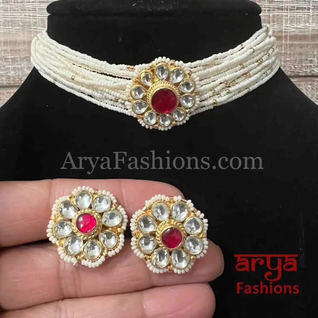 Rajwadi Kundan Pearl Emerald Ruby Jadau Choker