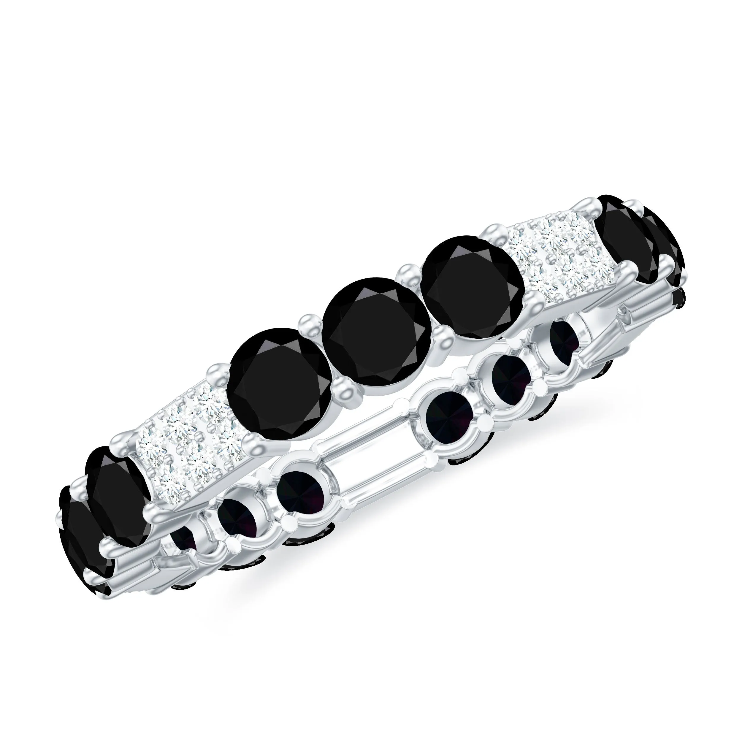 Real Black Spinel and Diamond Designer Eternity Band Ring