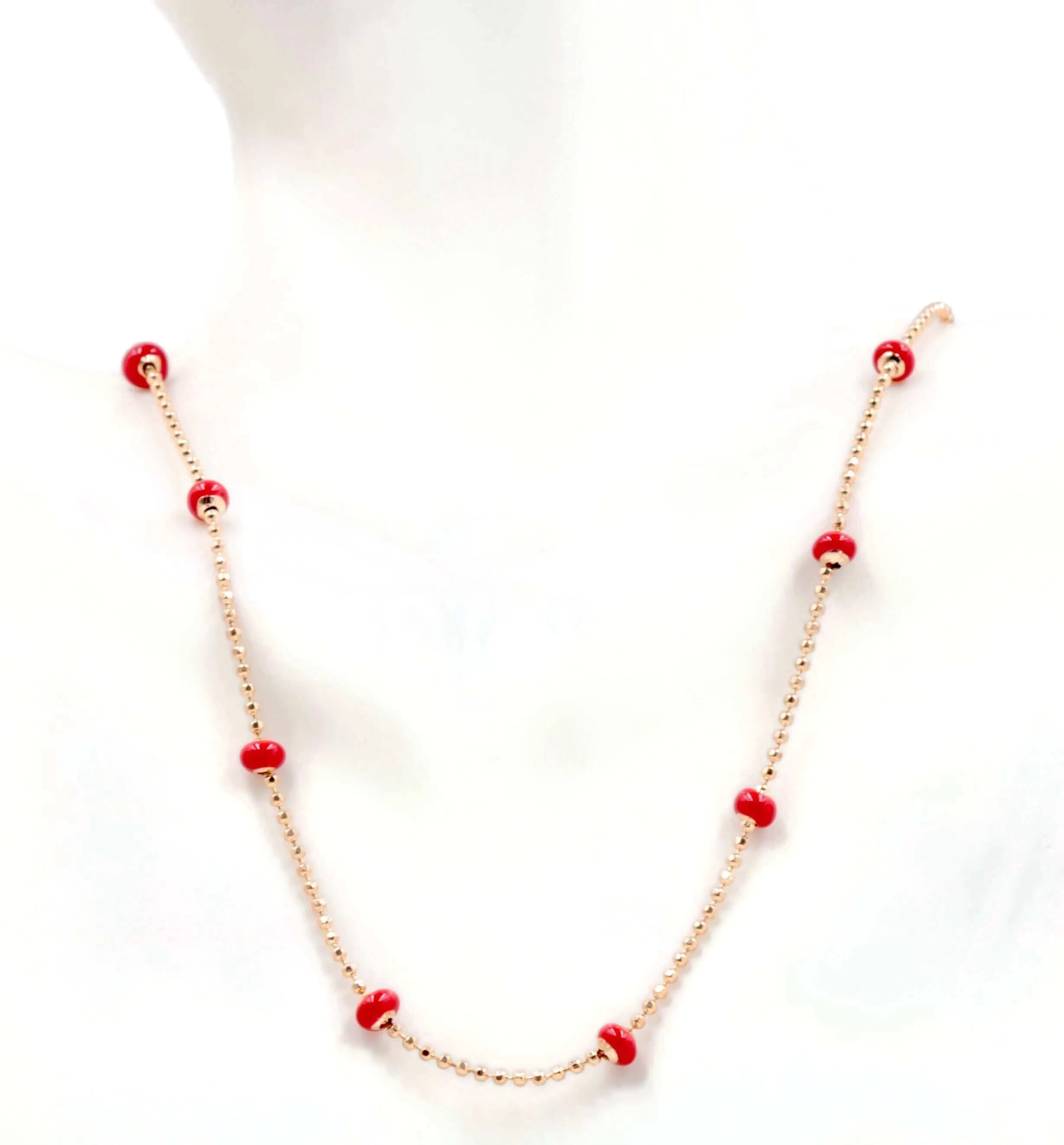 Red Coral Beaded Chain Rose Gold necklace Beaded Necklace Simple chain Beads Gold chain Necklace Beaded Chain Necklace SKU:113217