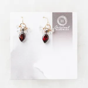 Red Garnet Pear Earrings with Herkimer Diamond