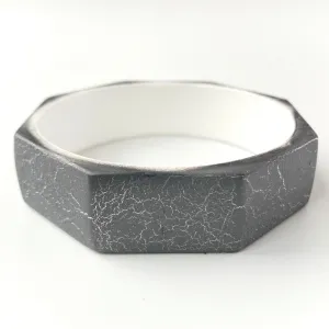 Retro Octagon Resin Silver Crackle Bangle Bracelet