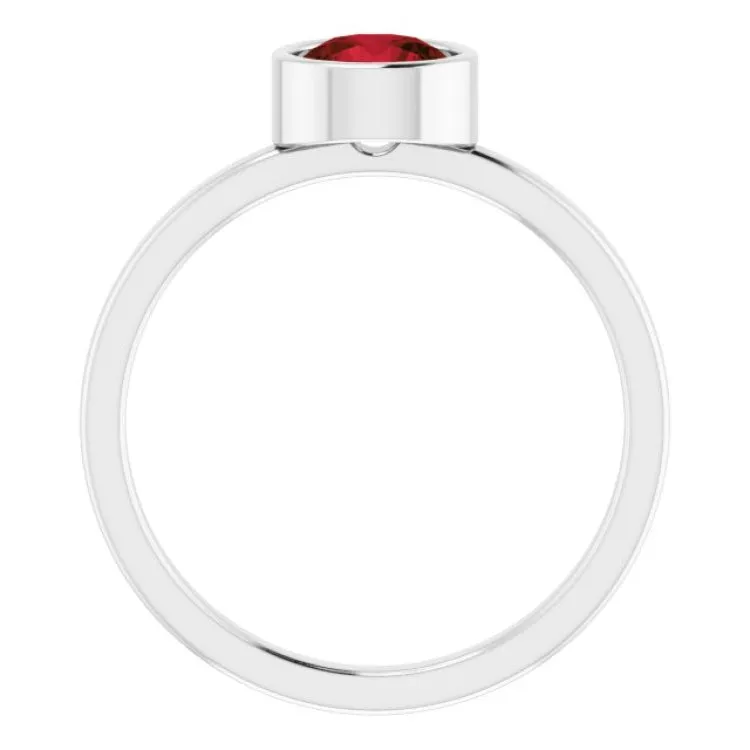 Rhodium-Plated Sterling Silver 6 mm Imitation Garnet Ring