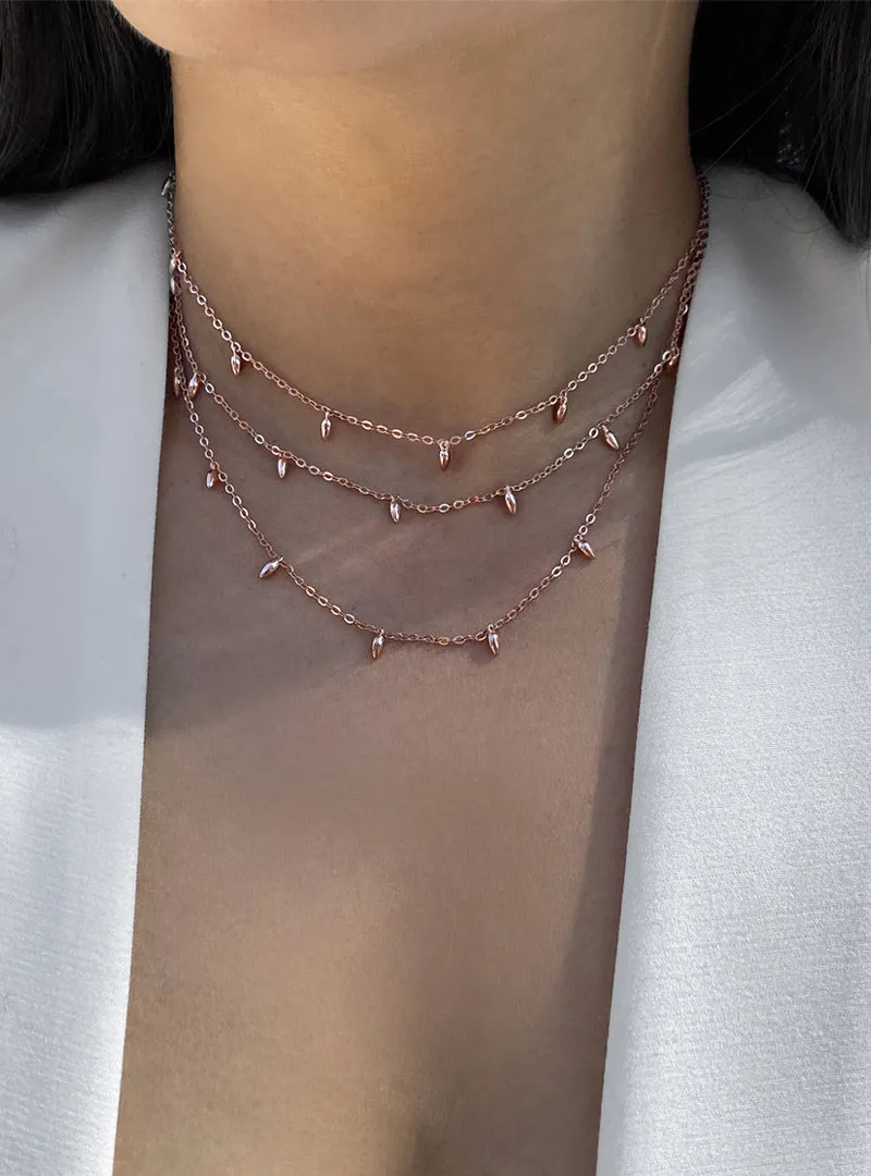 RICE Bead Chain Strand Necklace | 18K Rose Gold Over Sterling Silver