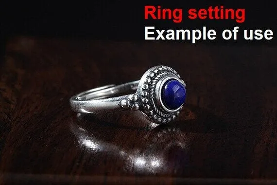 Ring Setting Blank Bezel 5.2mm 1pc 2.3g 925 Sterling Silver Adjustable for 1 Round Shape Cabochon Cameo No Prongs Wholesale Available