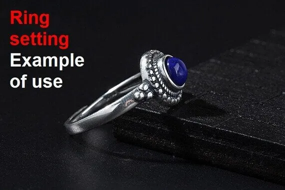 Ring Setting Blank Bezel 5.2mm 1pc 2.3g 925 Sterling Silver Adjustable for 1 Round Shape Cabochon Cameo No Prongs Wholesale Available