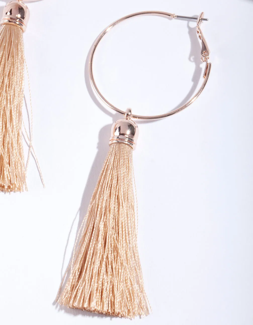 Rose Gold Hoop Tassel Earrings