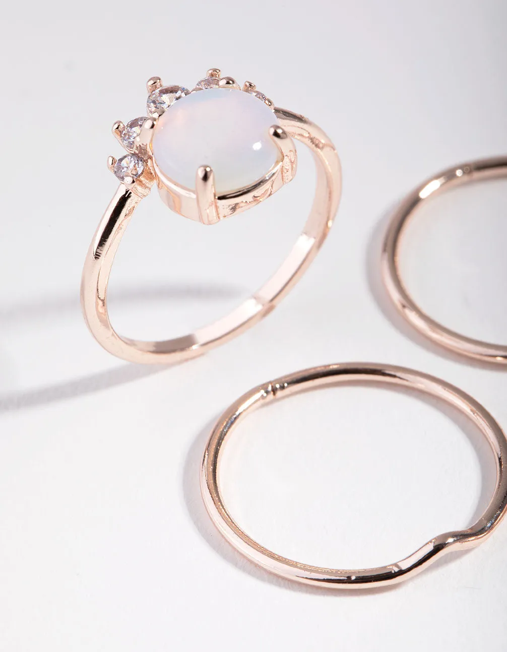 Rose Gold Plated Semi Precious Moonstone 4-Pack Rings