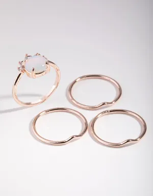 Rose Gold Plated Semi Precious Moonstone 4-Pack Rings