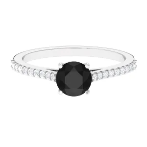 Round Black Onyx Solitaire Engagement Ring with Diamond