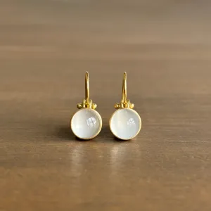 Round Domed Cat's Eye Moonstone Cabochon Earrings