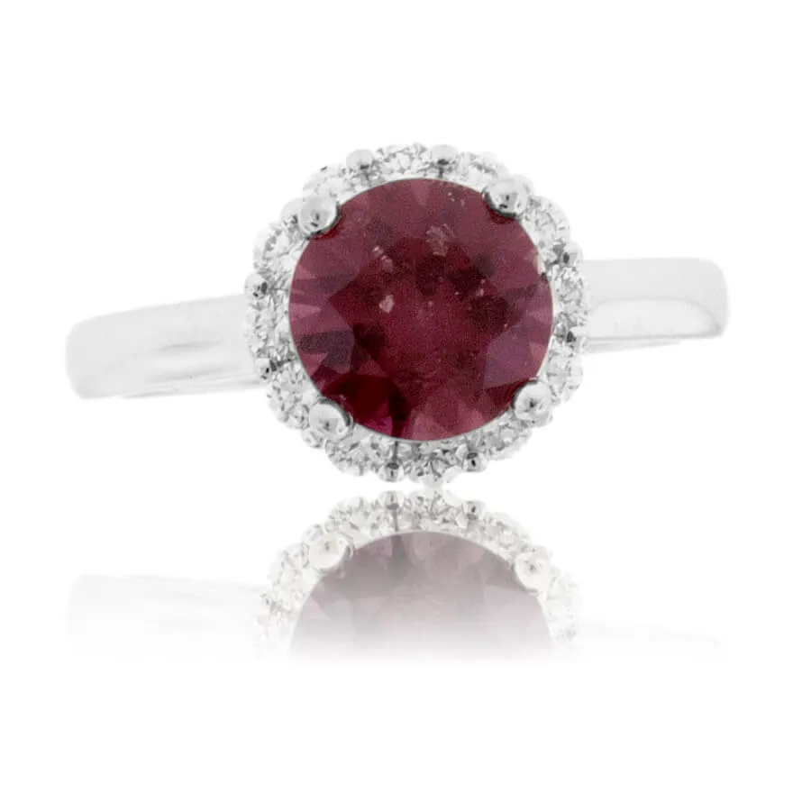 Round Garnet & Diamond Halo Ring