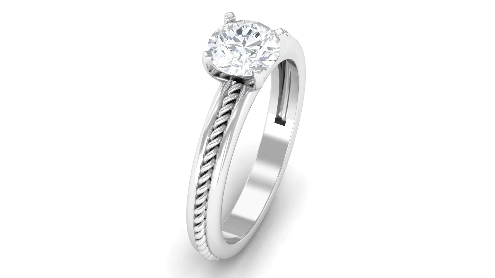 Round Lab Grown Diamond Solitaire Twisted Rope Ring