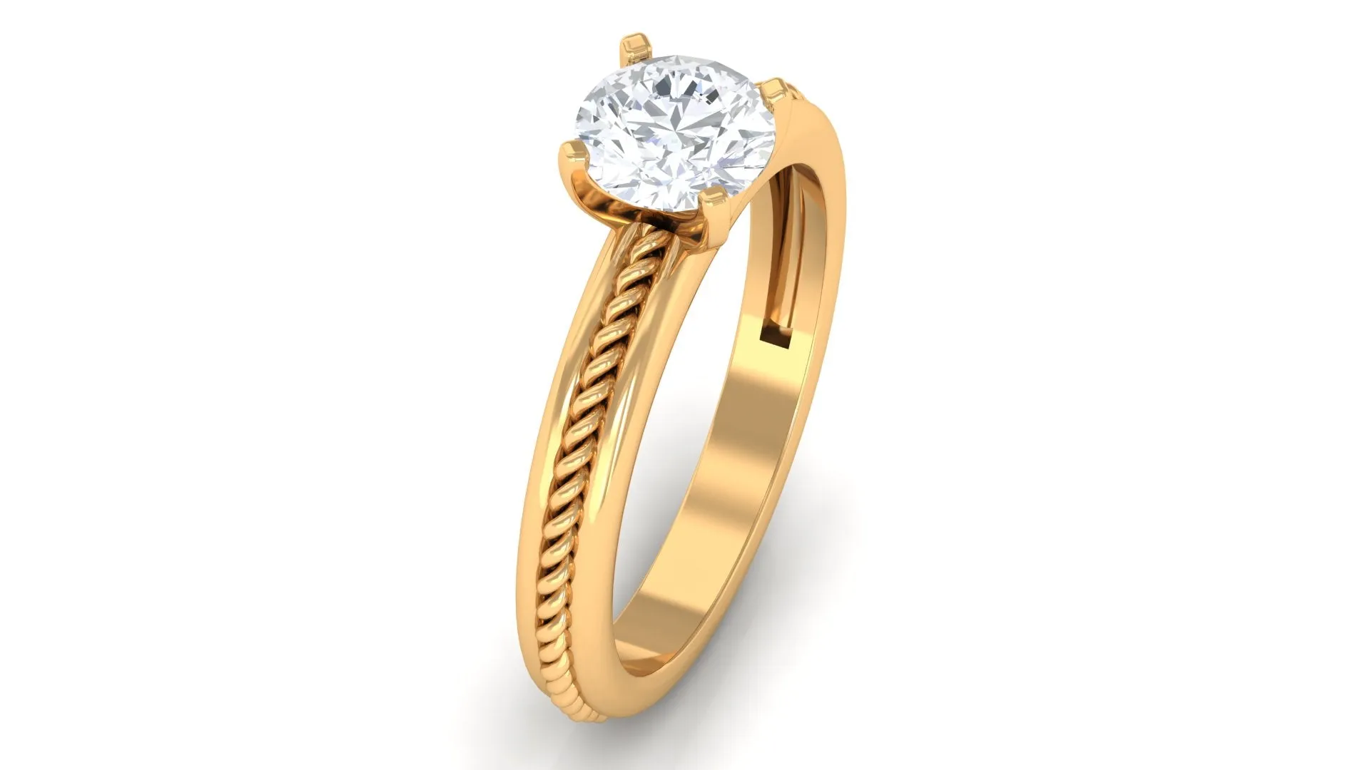 Round Lab Grown Diamond Solitaire Twisted Rope Ring